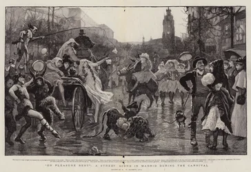 In cerca di piacere, una scena di strada a Madrid durante il Carnevale